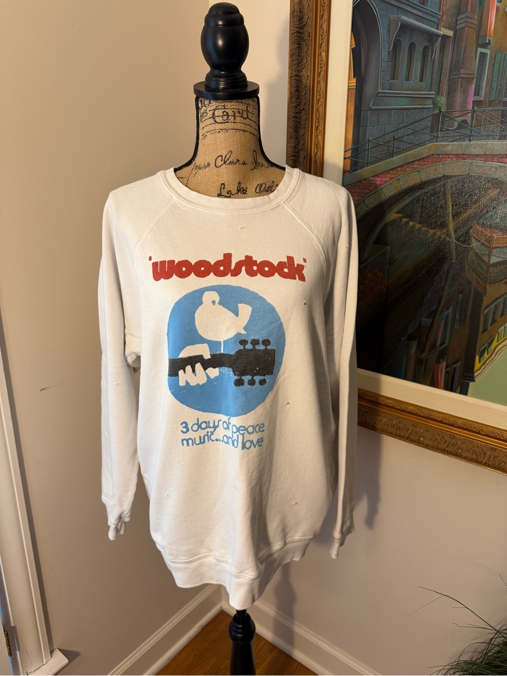 Free People Retrobrand Woodstock Graphic White Crewneck Sweatshirt - L